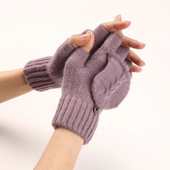 NEW Fingers Free Wool Gloves Women Knitted Flip Fingerless Exposed Finger - Picture 2 of 9